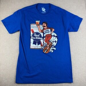 Pabst Blue Ribbon Graphic Tee Unisex Small Blue‎ Beer Surf Cartoon Shirt